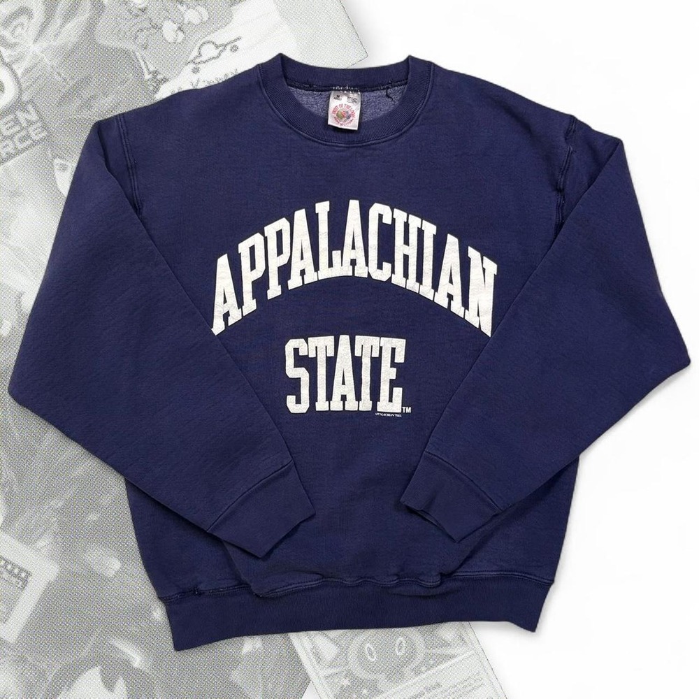 Vintage 90s Appalachian State Sweatshirt Navy Blue Fruit of the Loom Mens M